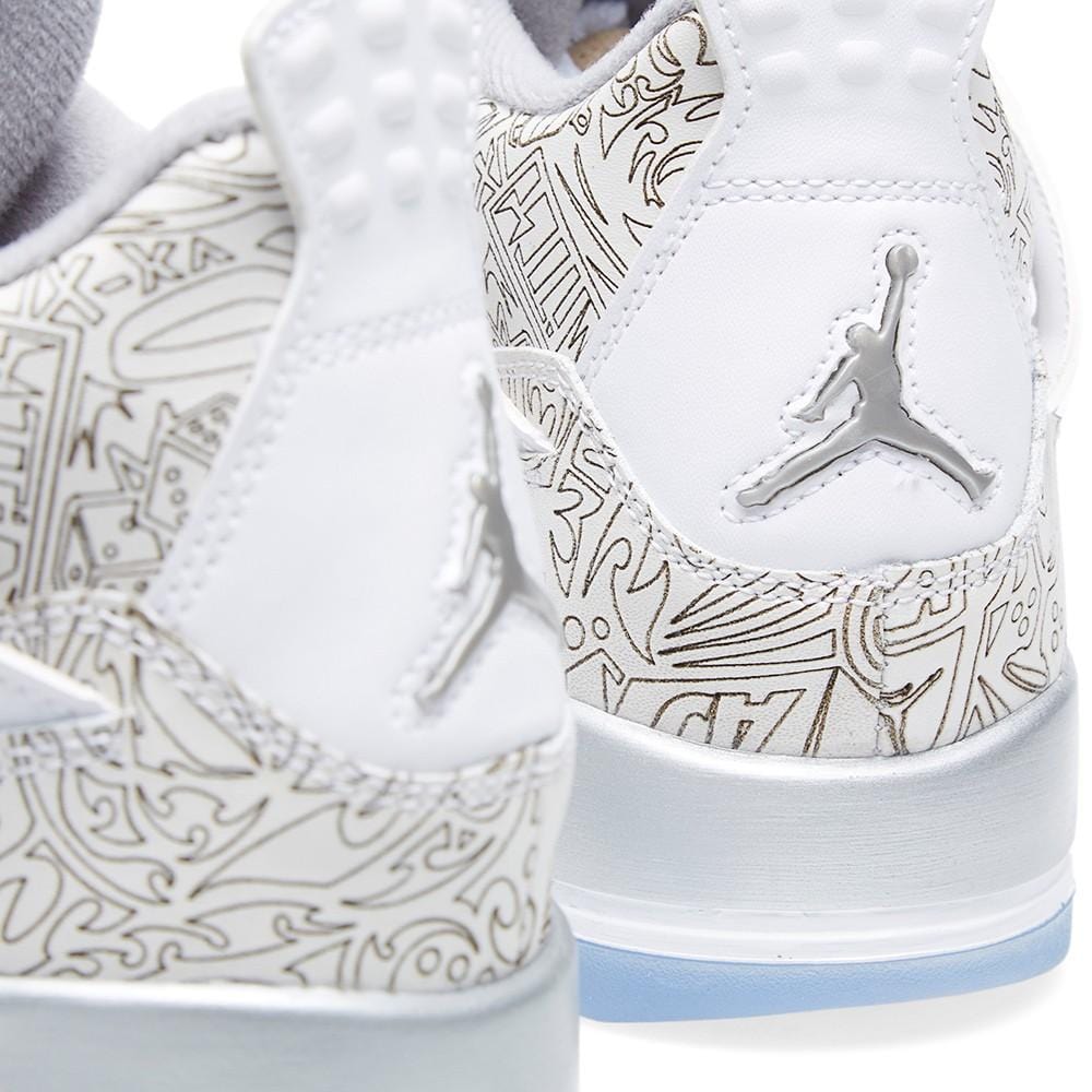 AIR JORDAN 4 RETRO LASER BG White & Metallic Silver — UK 13.5 | EU 32 | US 1Y — Lifestyle View