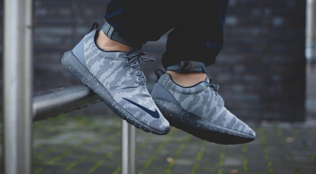 NIKE ROSHE NM FB Flat Silver & Obsidian — UK 3 | EU 35.5 | US 3.5 — Lifestyle View