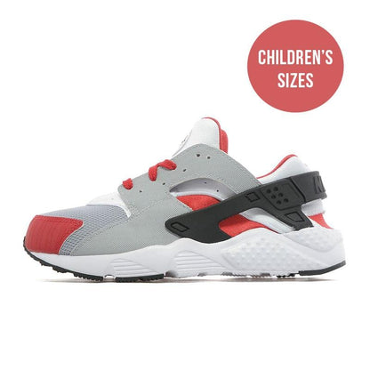 Nike Air Huarache Children 'Wolf Grey-Bright Crimson-Black' — UK 10C | EU 27.5 | US 10.5C — Front View