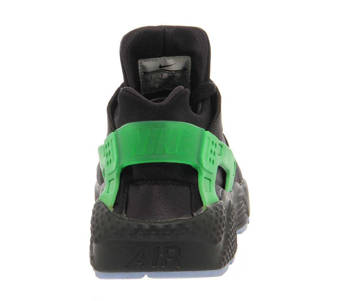 Nike Air Huarache Black Poison Green FB — UK 3 | EU 35.5 | US 3.5 — Back View