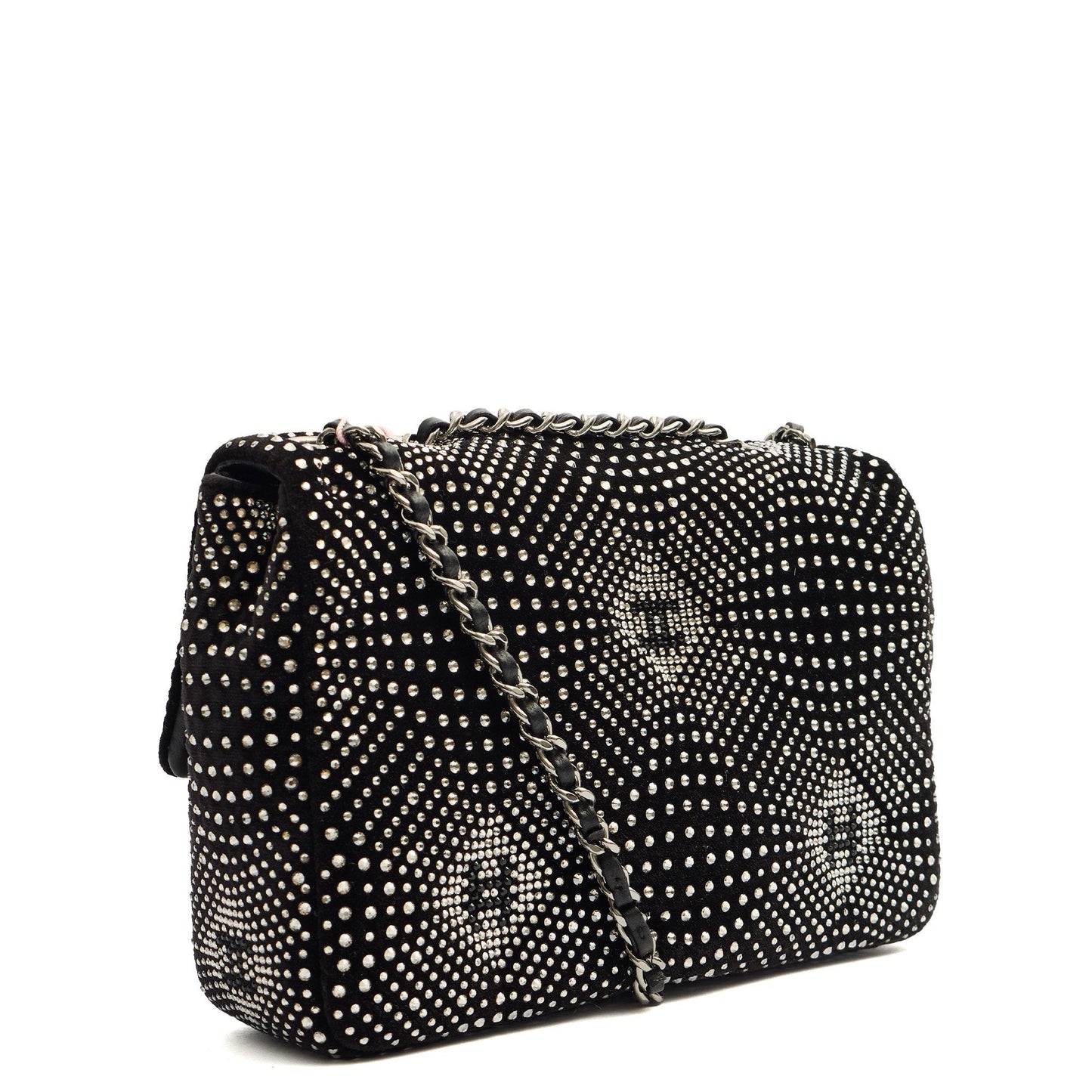 Chanel Shoulder Bag Flap Bag in Black, Velvet — Side View