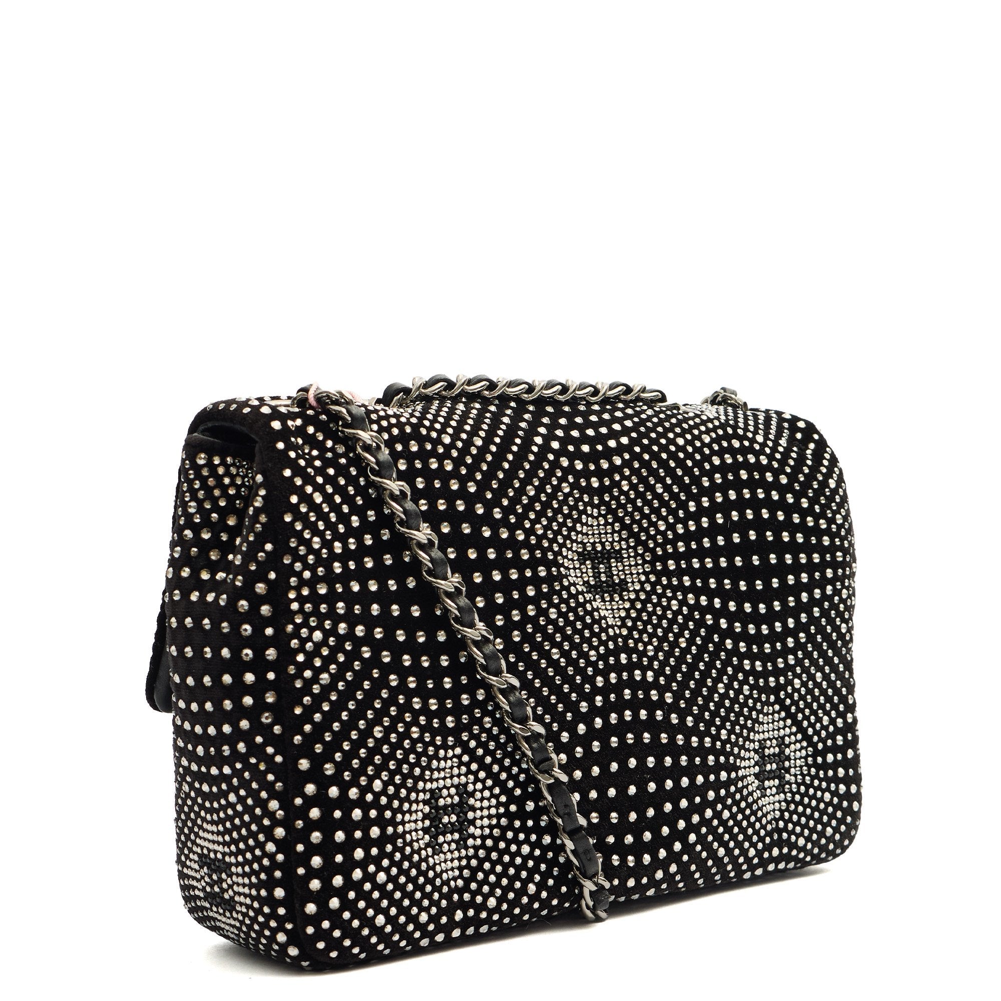 Chanel Shoulder Bag Flap Bag in Black, Velvet — Side View