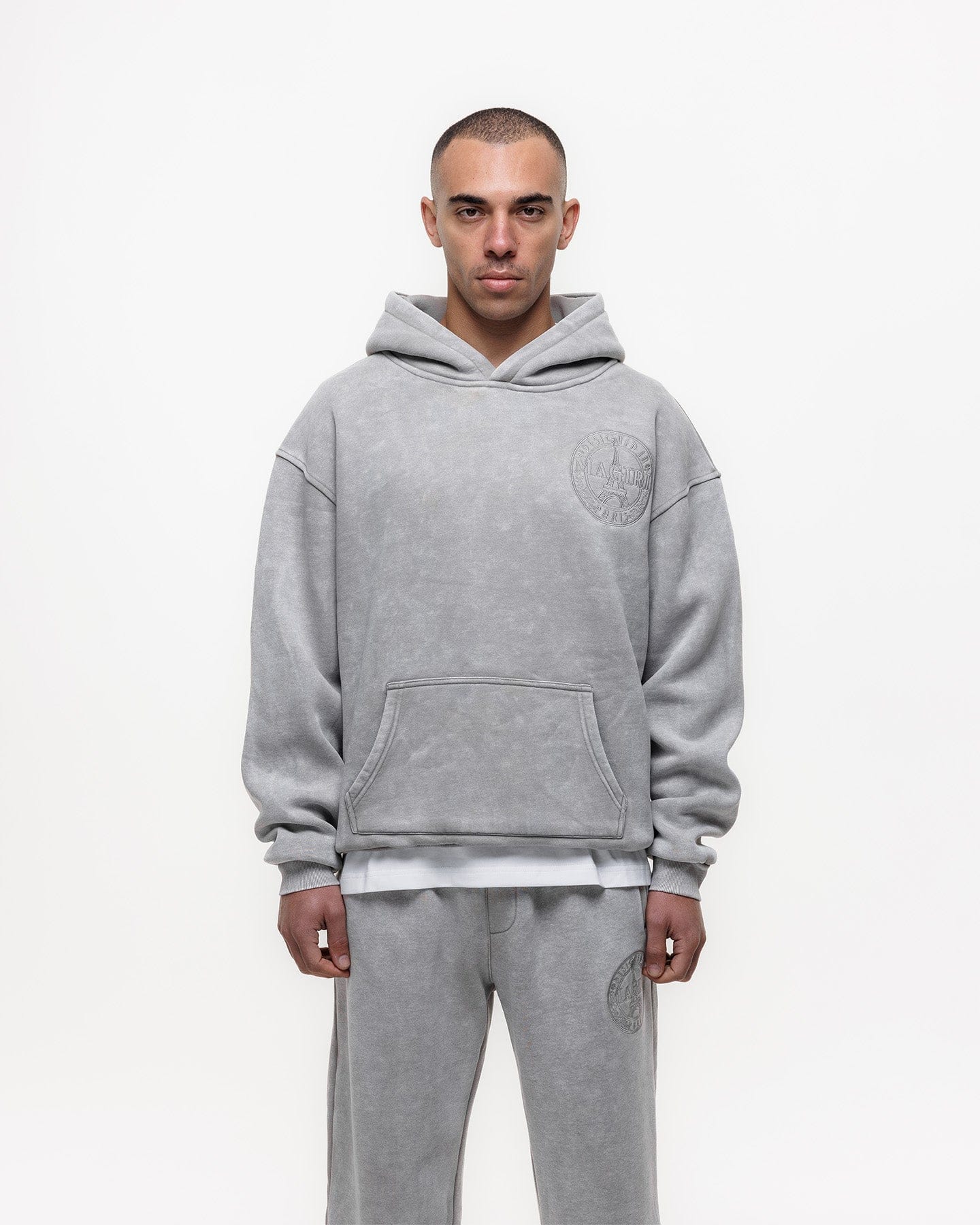 Magiri Embroidered Acid Wash Hoodie 'Washed Oatmeal' — Washed Oatmeal — Size S — Top View