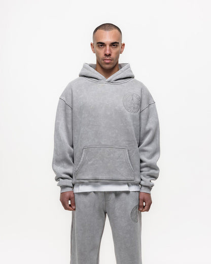 Magiri Embroidered Acid Wash Hoodie 'Washed Oatmeal' — Washed Oatmeal — Size S — Top View