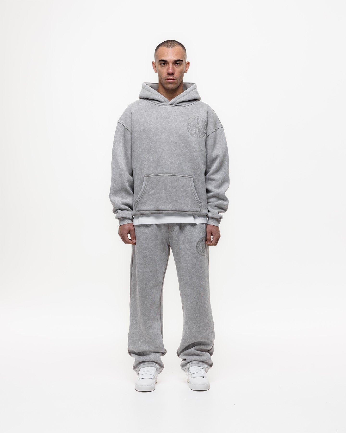 Magiri Embroidered Acid Wash Joggers 'Washed Oatmeal' — Washed Oatmeal — Size S — Back View