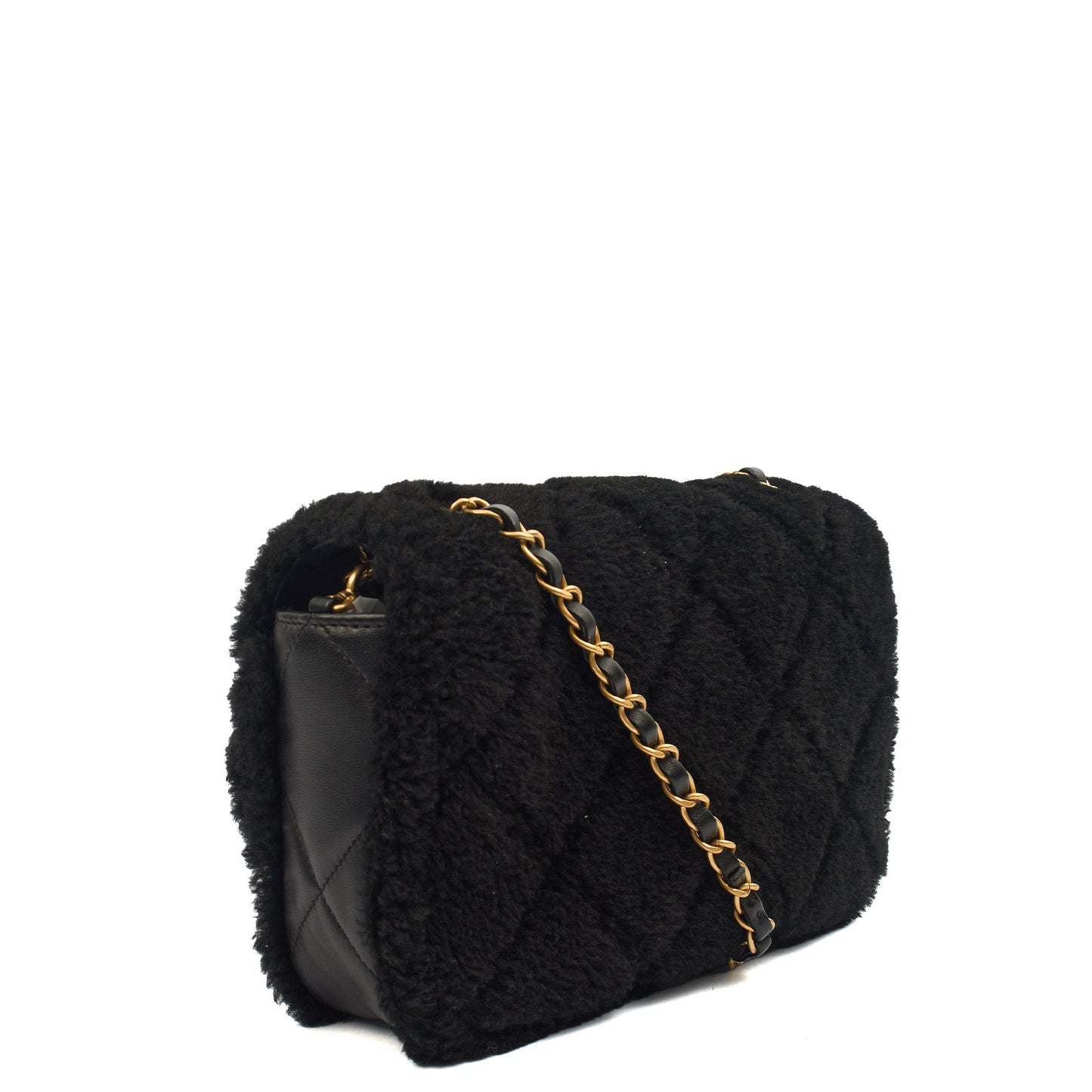 Chanel Shoulder Bag Flap Bag in Black, Canvas — Side View