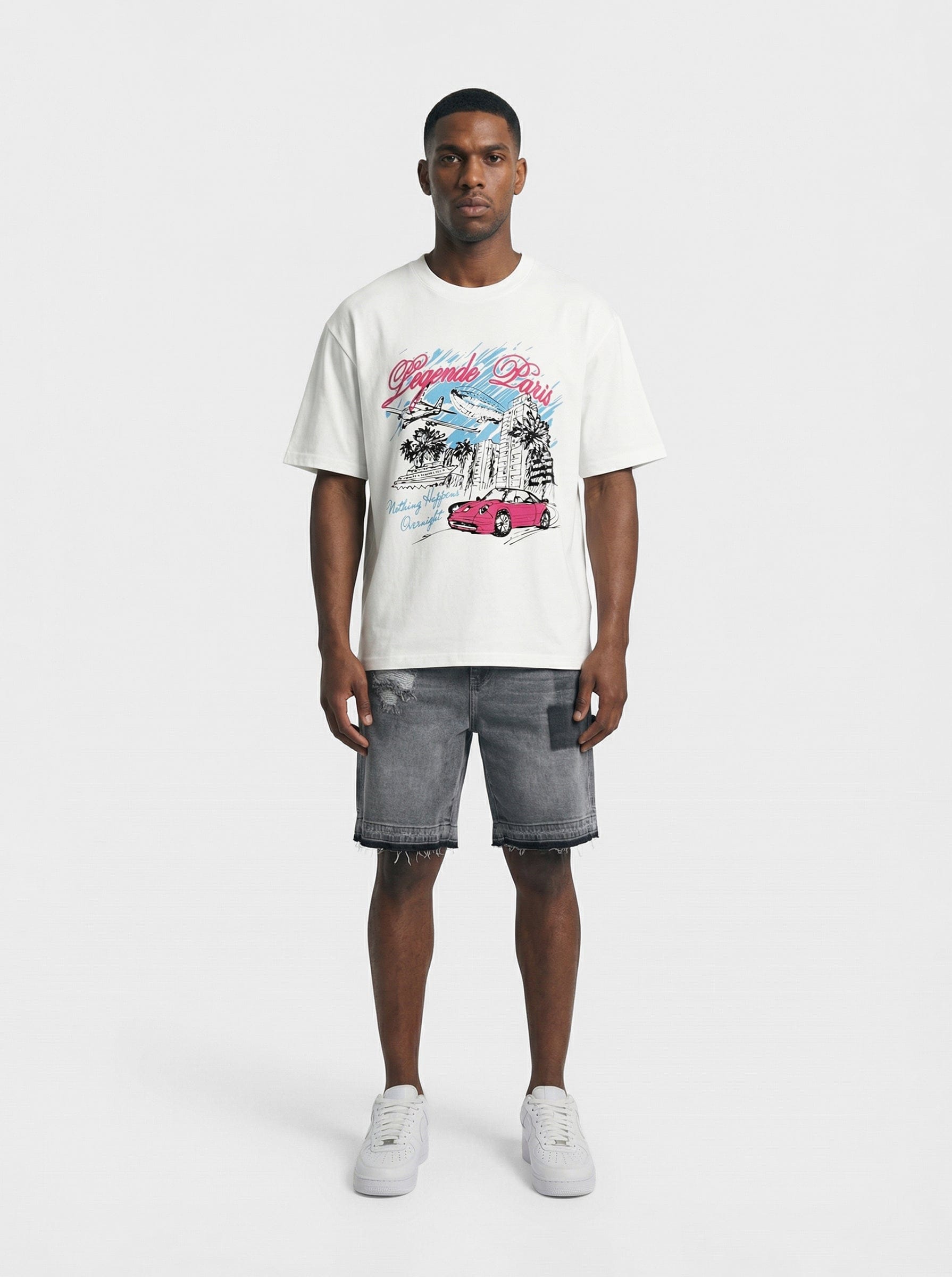 Legende Paris OVERNIGHT SKETCH T-SHIRT - WHITE — XS — Back View