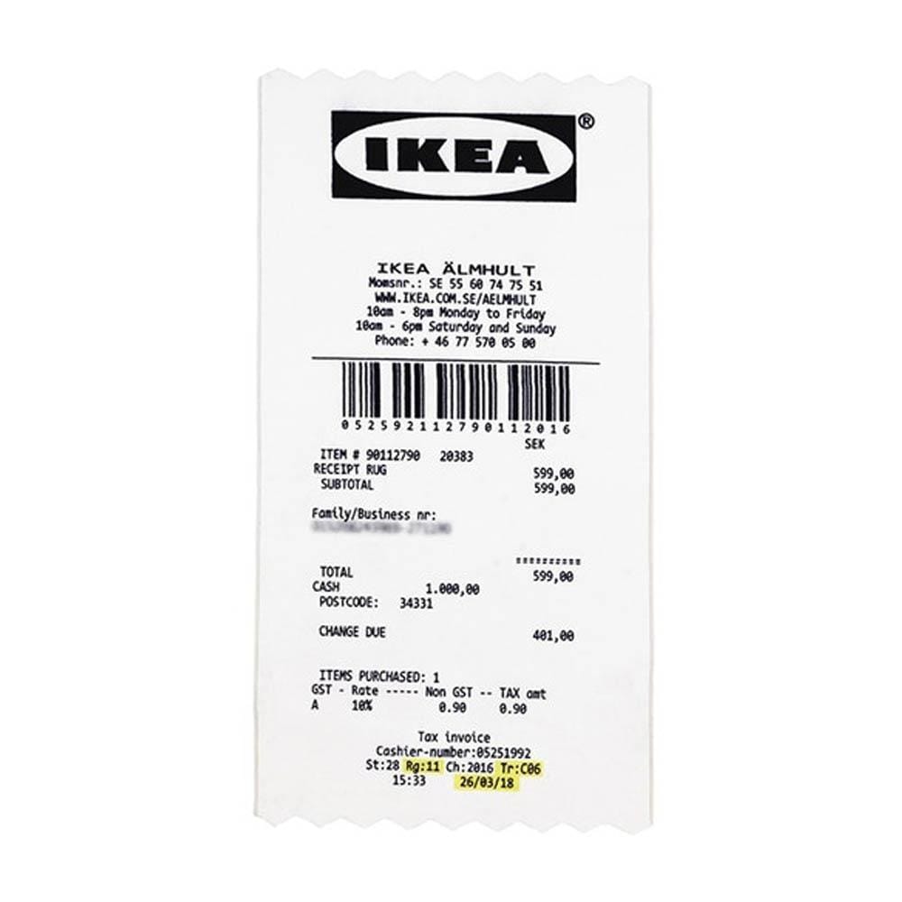 Virgil Abloh x IKEA MARKERAD "RECIEPT" Rug White/Black — Front View
