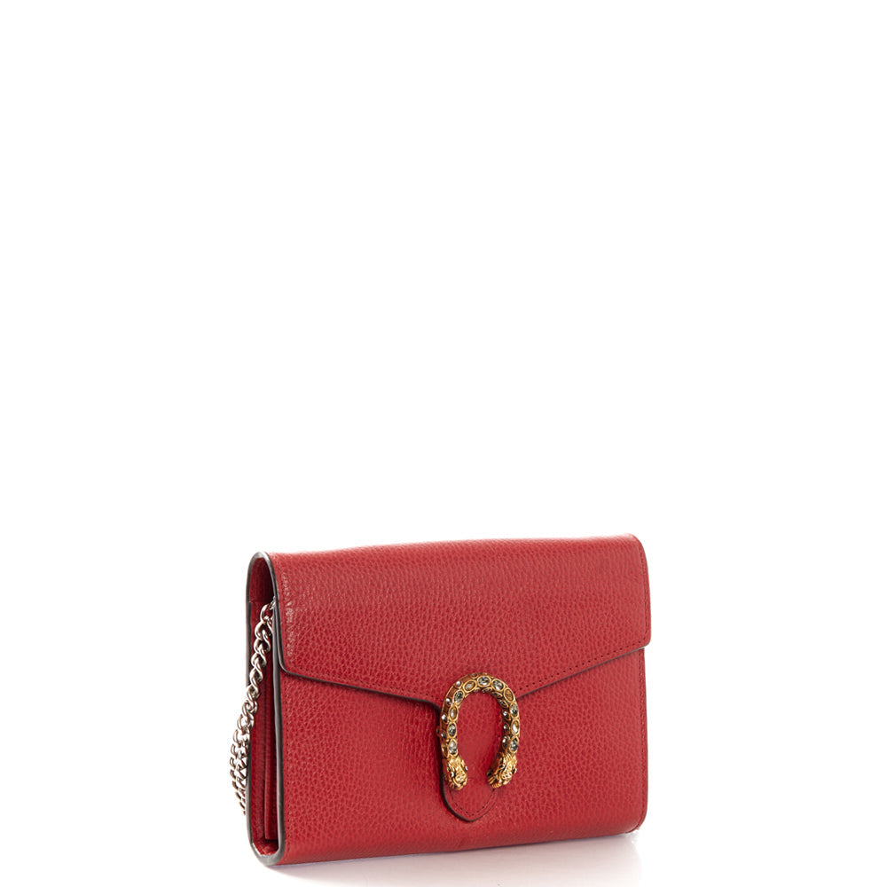 Gucci Cross Body Dionysus Chain Wallet in Hibiscus Red, Leather — Side View