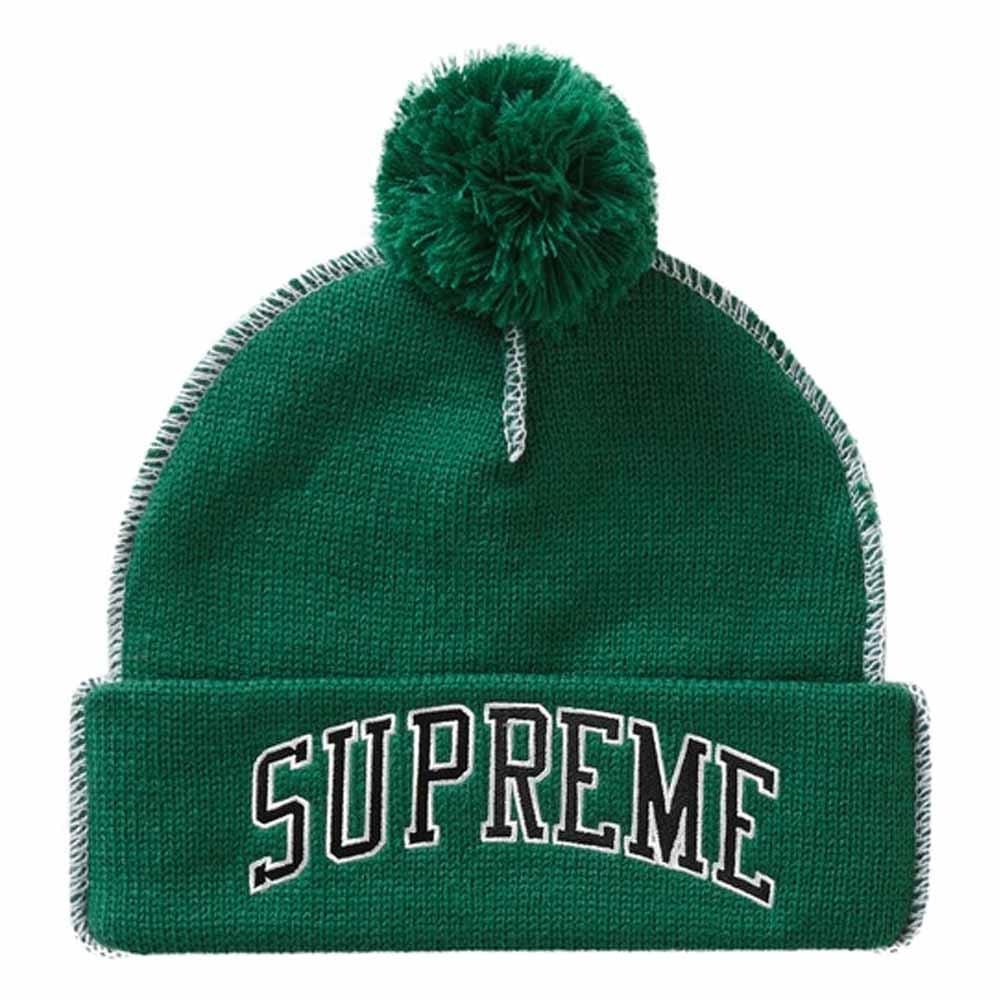 Supreme Contrast Stitch Beanie Green — Front View