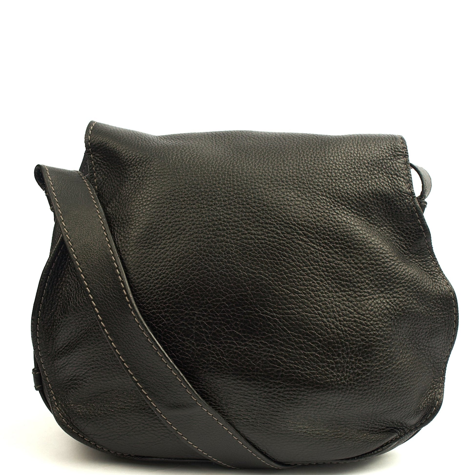 Chloe Cross Body Marcie Satchel in Black, Calfskin Leather — Back View