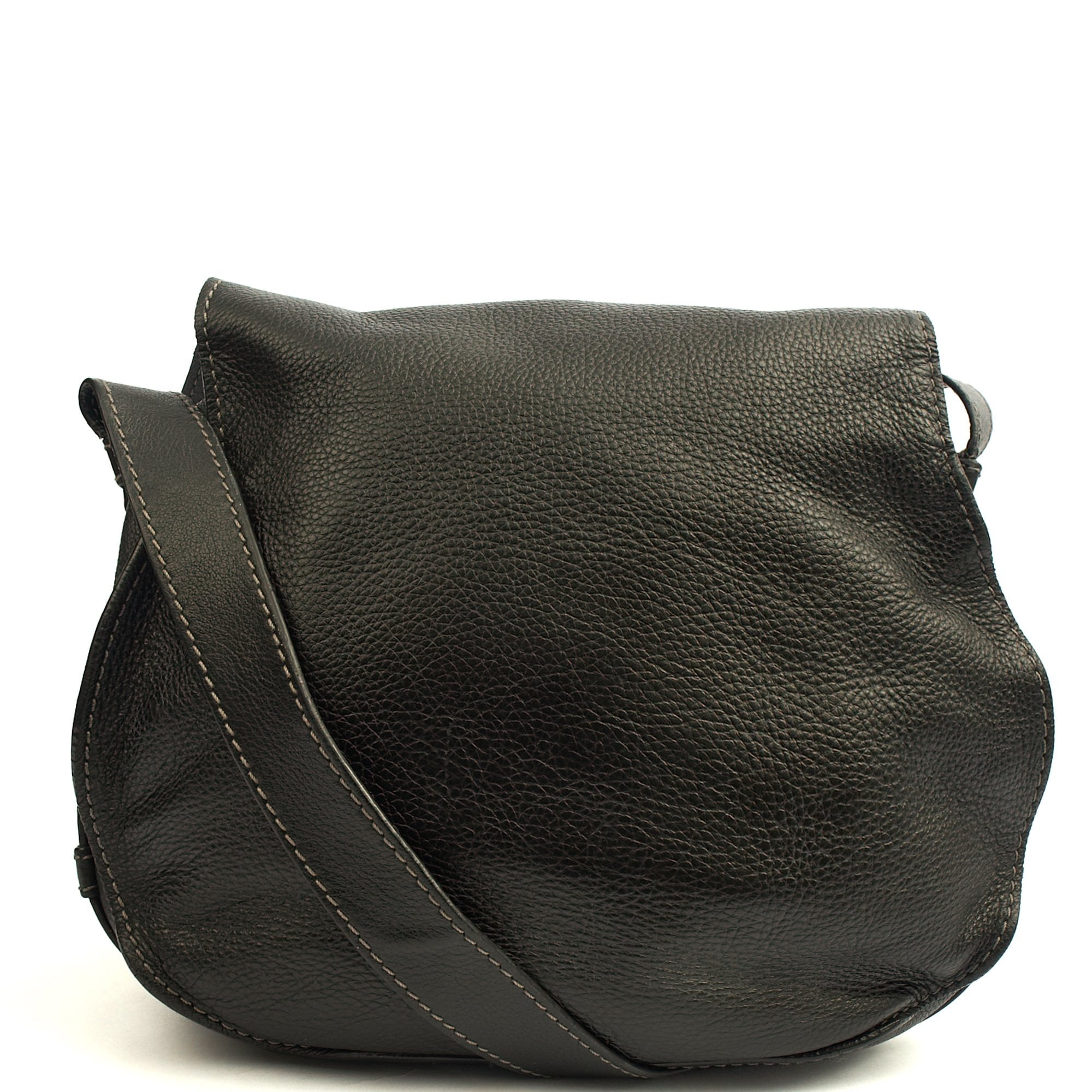 Chloe Cross Body Marcie Satchel in Black, Calfskin Leather — Back View
