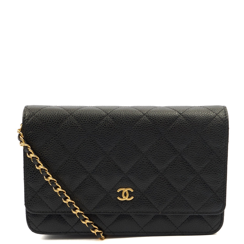 Chanel Cross Body Wallet on Chain in Black, Caviar Leather — Front View