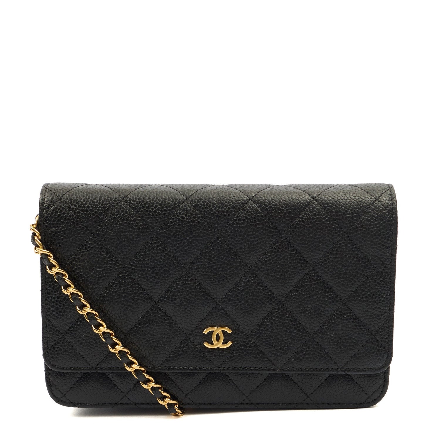 Chanel Cross Body Wallet on Chain in Black, Caviar Leather — Front View