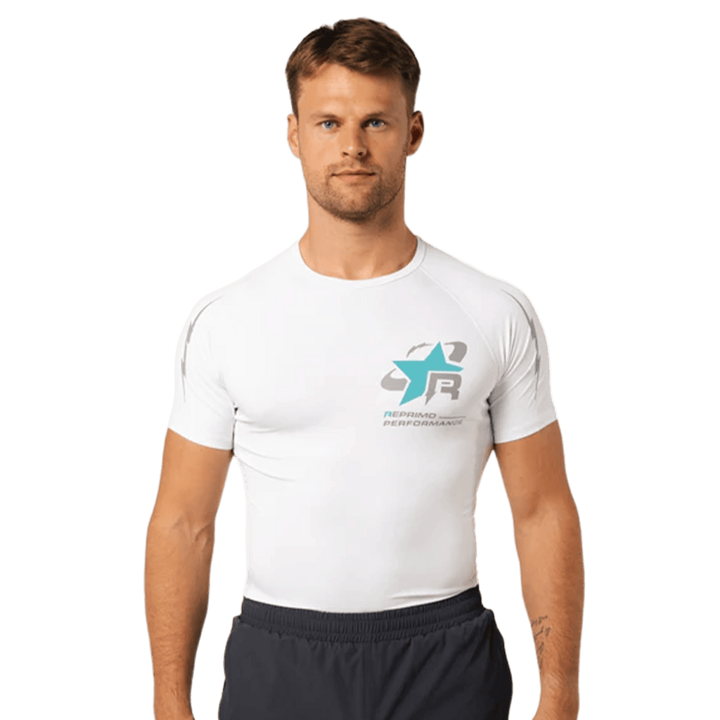 Reprimo RP Base Layer Tee 'White Cyan' — XXS — Front View
