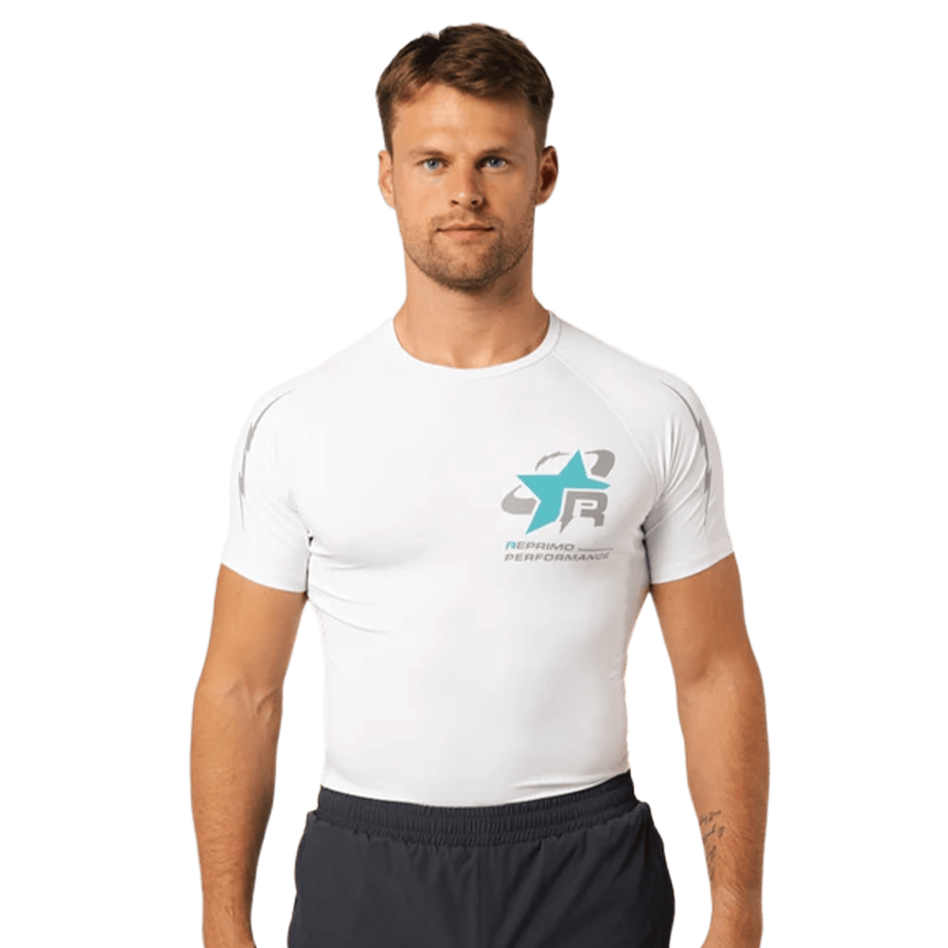 Reprimo RP Base Layer Tee 'White Cyan' — XXS — Front View