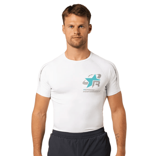 Reprimo RP Base Layer Tee 'White Cyan' — XXS — Front View