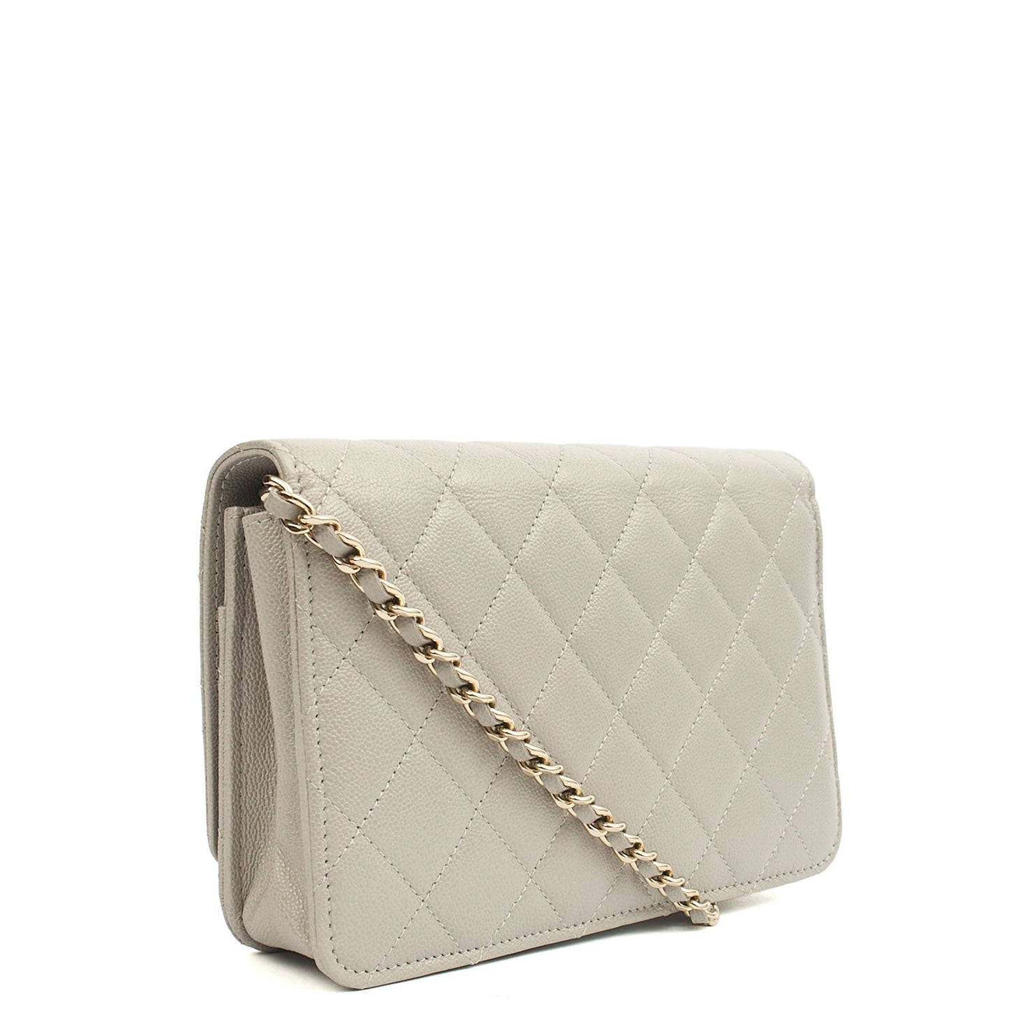 Chanel Cross Body Wallet on Chain in Grey, Caviar Leather (GHW) — Side View