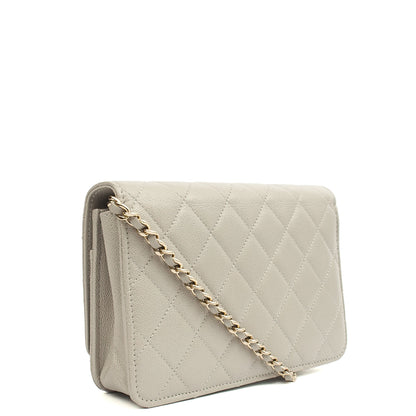 Chanel Cross Body Wallet on Chain in Grey, Caviar Leather (GHW) — Side View
