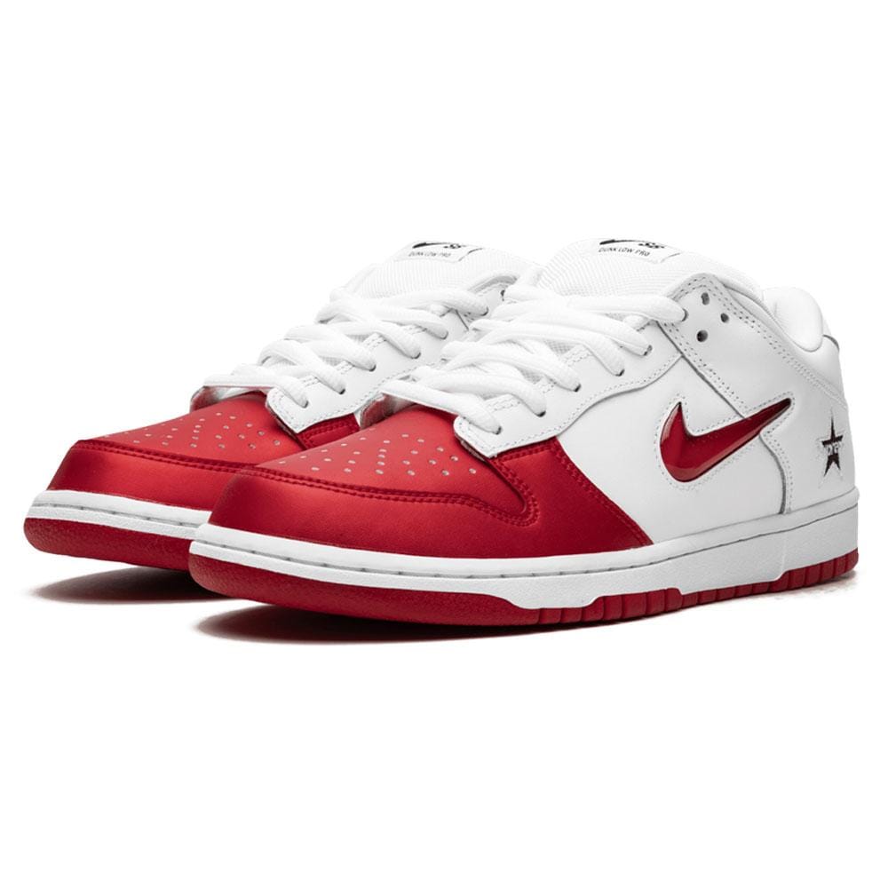 Supreme x Nike SB Dunk Low Red White — UK 3 | EU 35.5 | US 3.5 — Side View