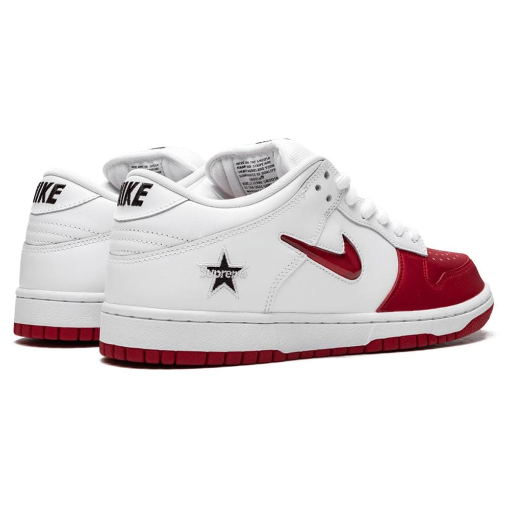 Supreme x Nike SB Dunk Low Red White — UK 3 | EU 35.5 | US 3.5 — Back View