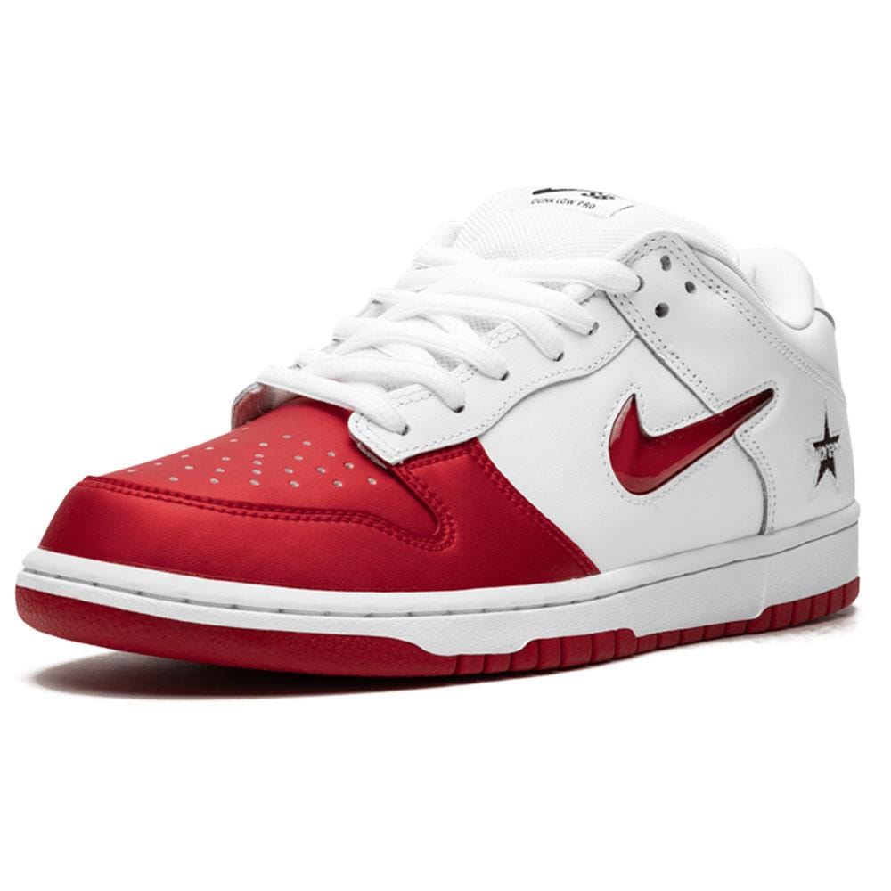 Supreme x Nike SB Dunk Low Red White — UK 3 | EU 35.5 | US 3.5 — Top View