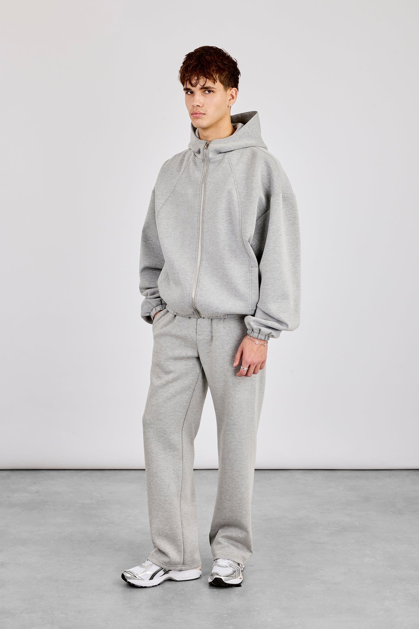 Cernucci Zip Hooded Panelled Scuba Jacket & Relaxed Scuba Trouser - Grey — S — Size S — Front View