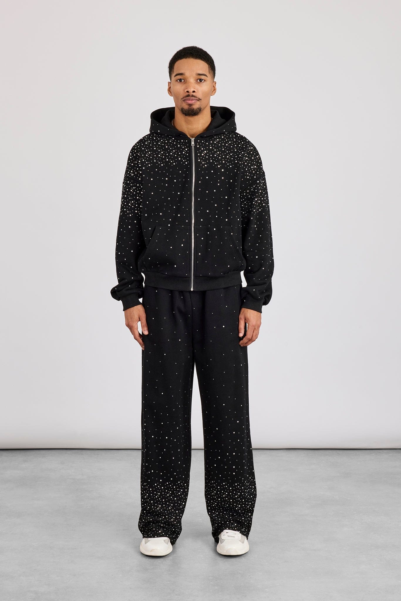 Cernucci Rhinestone Zip Through Tracksuit - Black — S — Size S — Back View