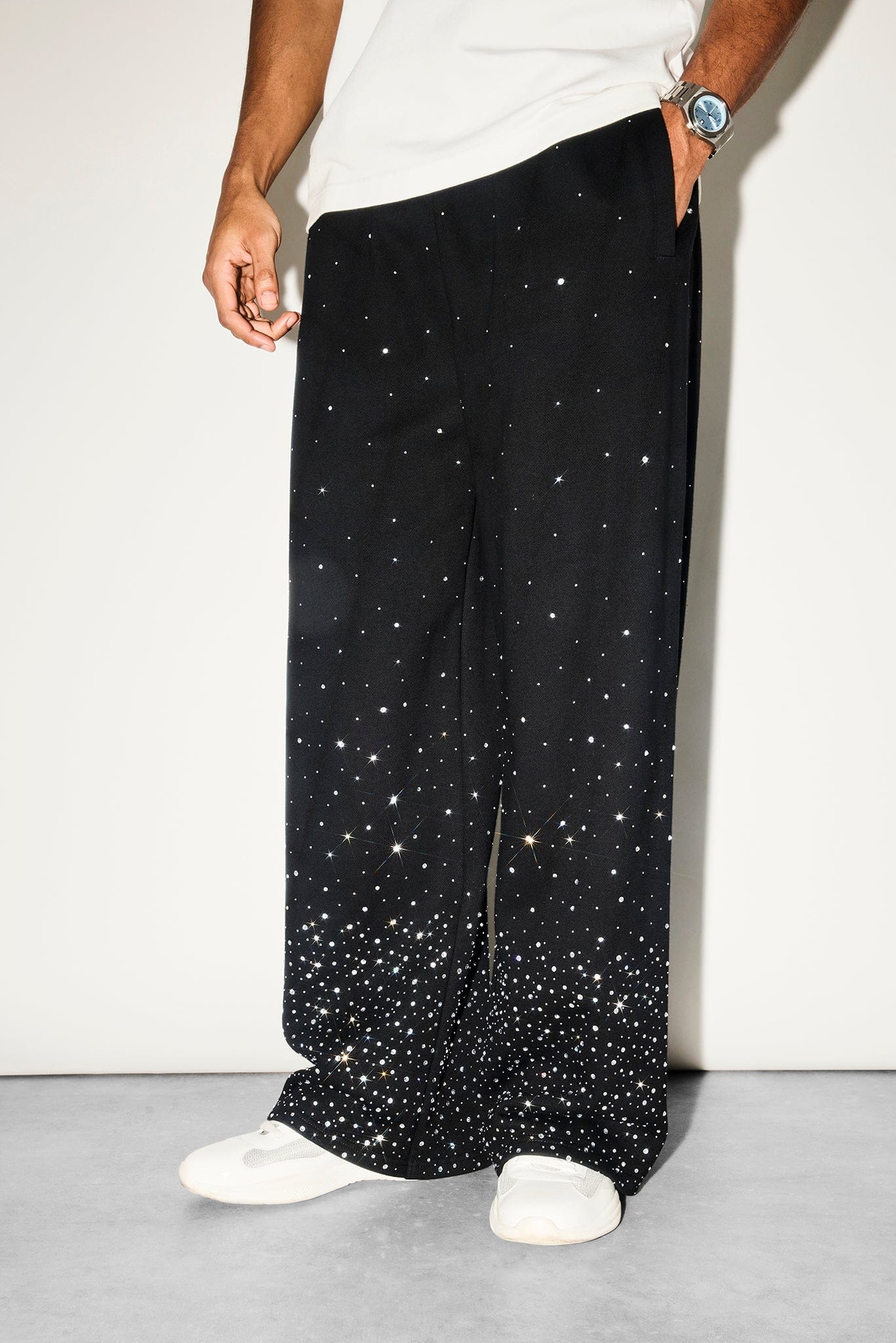 Cernucci Rhinestone Baggy Jogger - Black — S — Front View