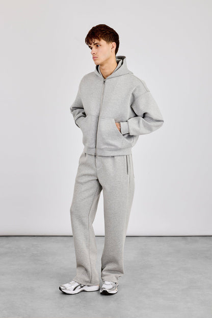 Cernucci Scuba Zip Through Boxy Hoodie & Relaxed Scuba Trouser - Grey — S — Size S — Front View