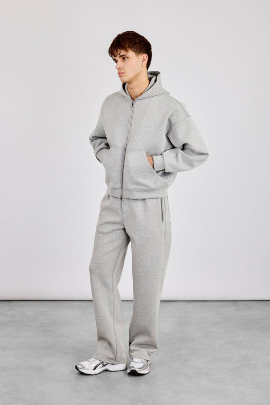 Cernucci Scuba Zip Through Boxy Hoodie & Relaxed Scuba Trouser - Grey — S — Size S — Front View
