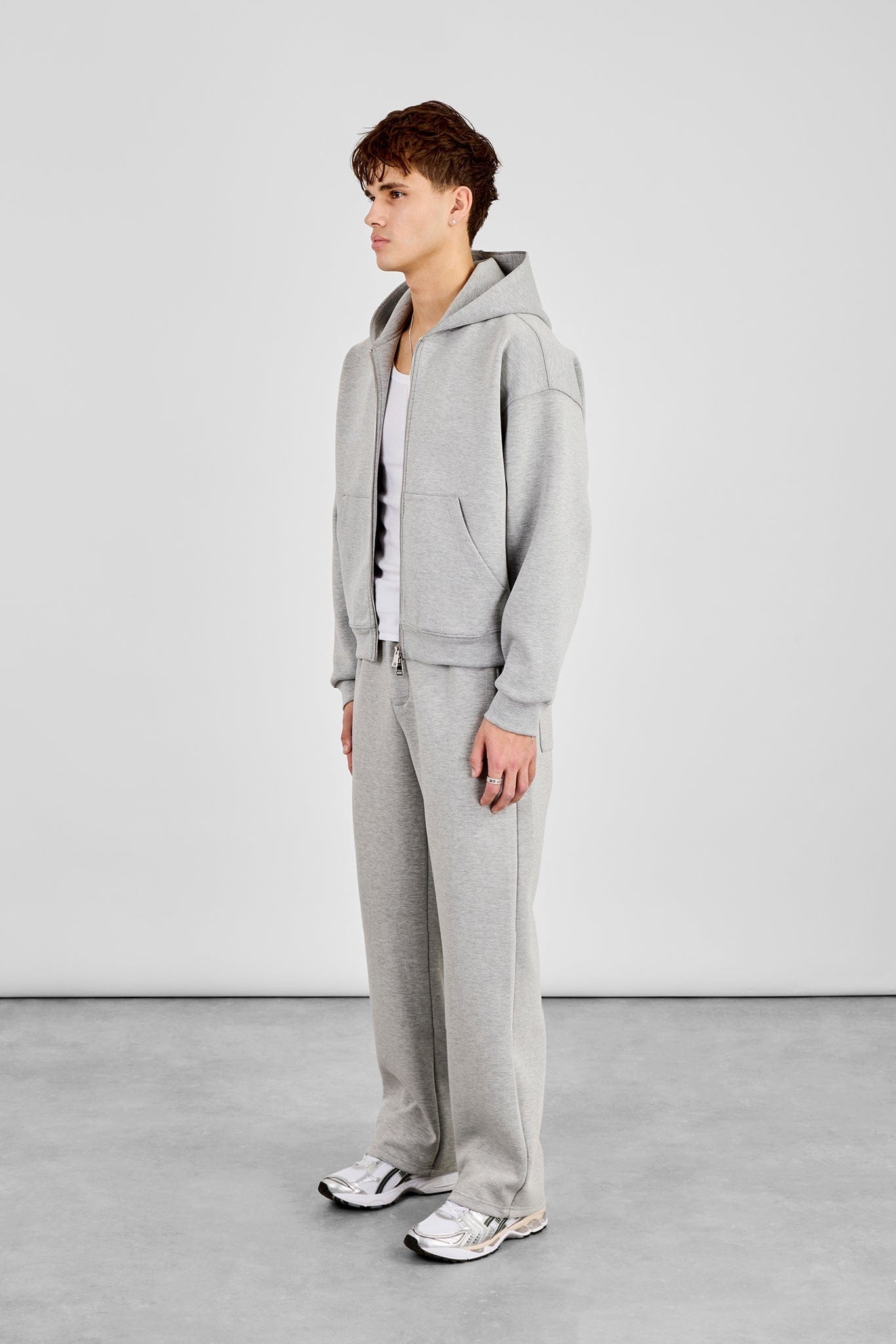 Cernucci Scuba Zip Through Boxy Hoodie & Relaxed Scuba Trouser - Grey — S — Size S — Side View