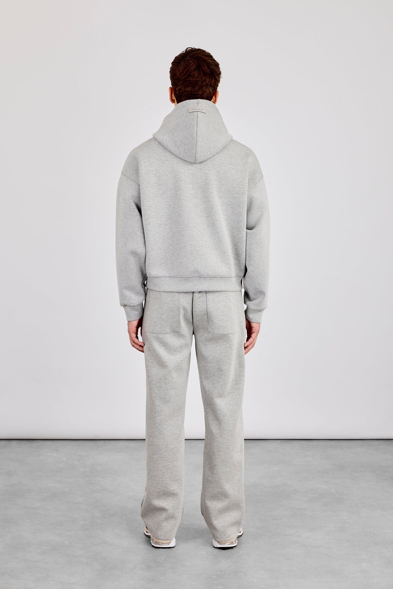 Cernucci Scuba Zip Through Boxy Hoodie & Relaxed Scuba Trouser - Grey — S — Size S — Back View