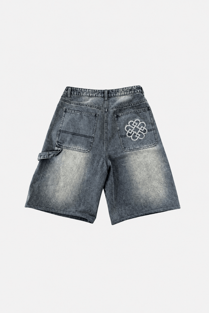 Benir Clothing Oversized Denim Jorts - Rust Blue — XS/28W — Front View