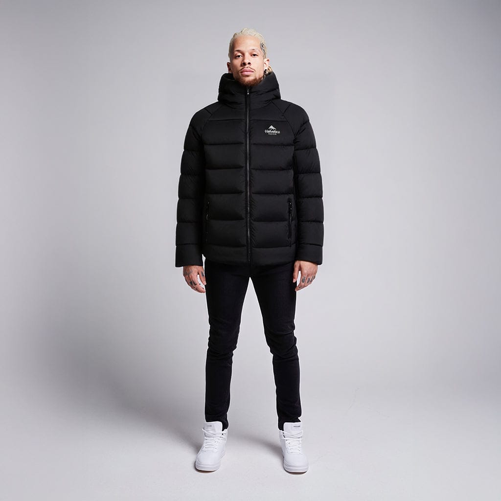 Helvetica Mountain Pioneers Sniper Hooded Down Jacket — XS — Back View