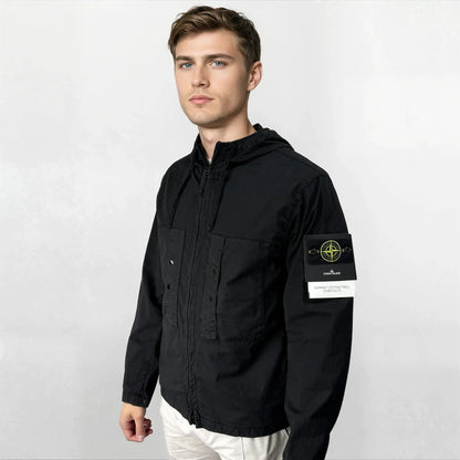 Stone Island Black Chest Pocket Hooded Jacket — S — Side View