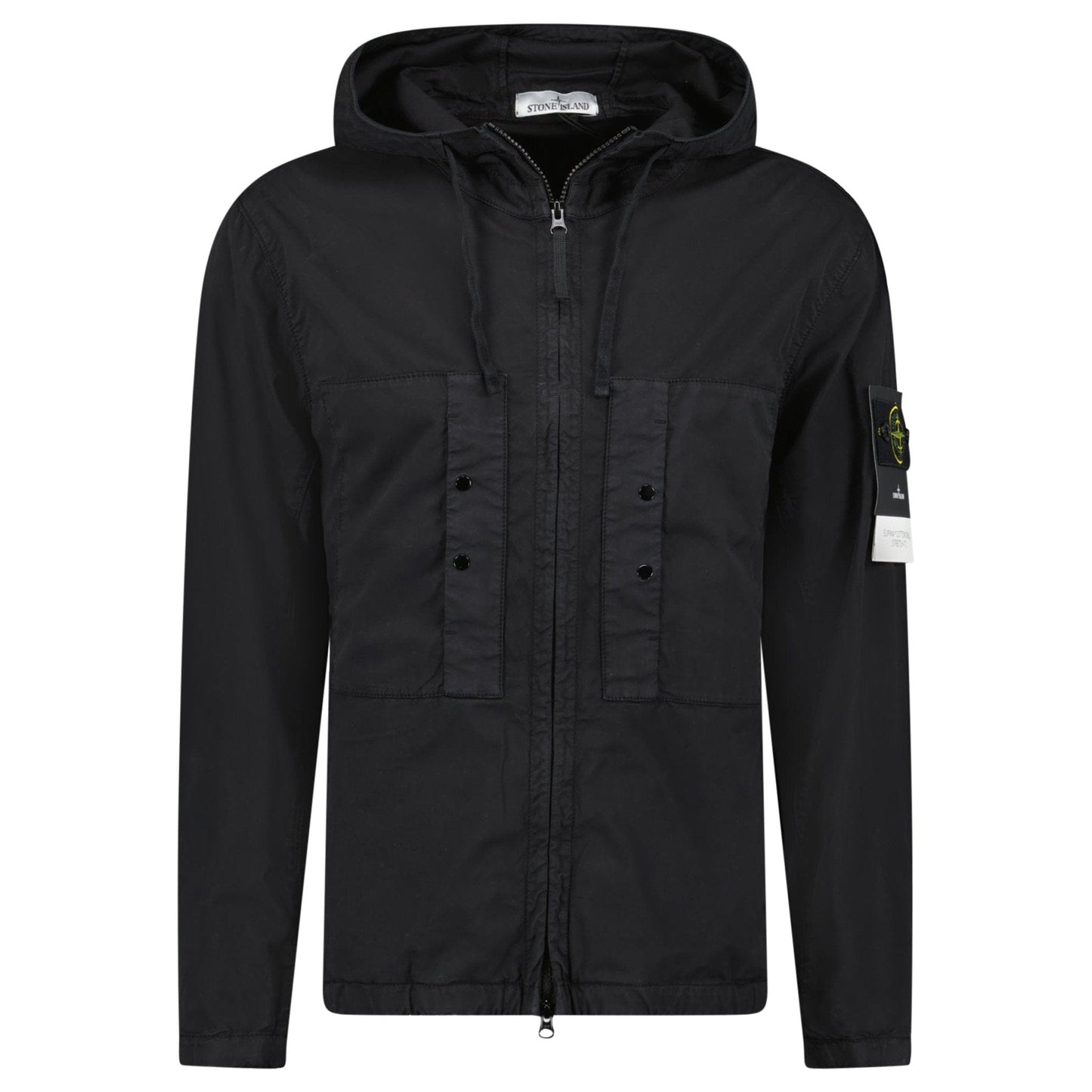 Stone Island Black Chest Pocket Hooded Jacket — S — Front View