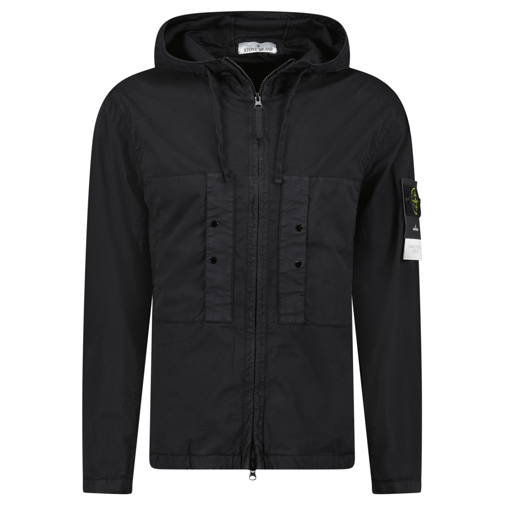 Stone Island Black Chest Pocket Hooded Jacket — S — Front View