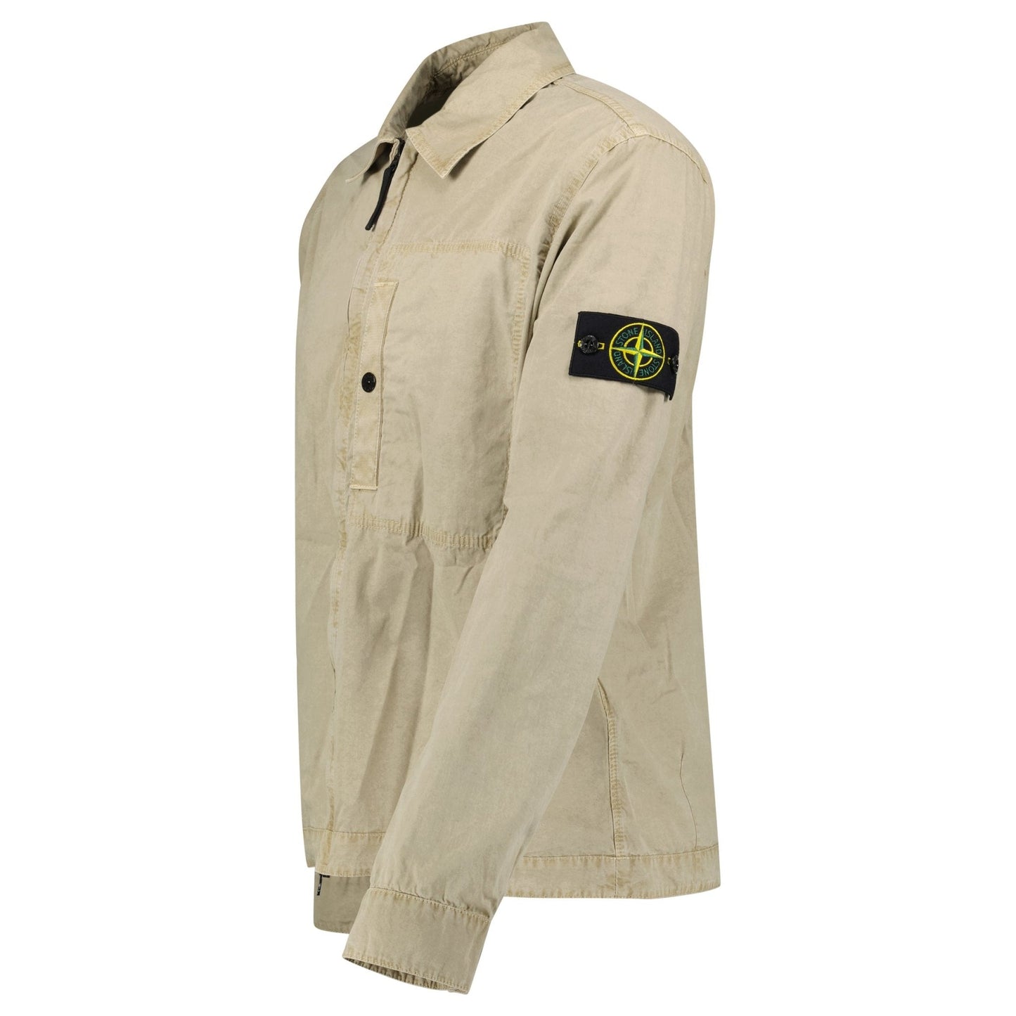Stone Island Brushed Organic Cotton Canvas Overshirt in Desert — S — Back View