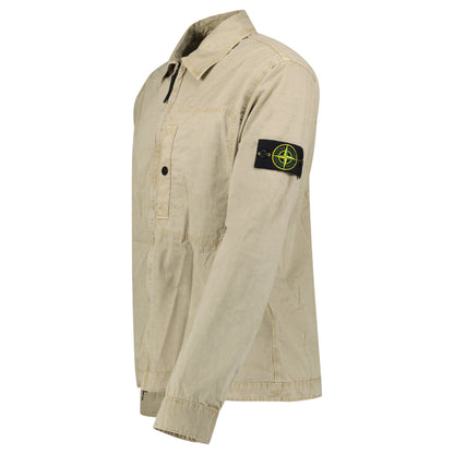 Stone Island Brushed Organic Cotton Canvas Overshirt in Desert — S — Back View