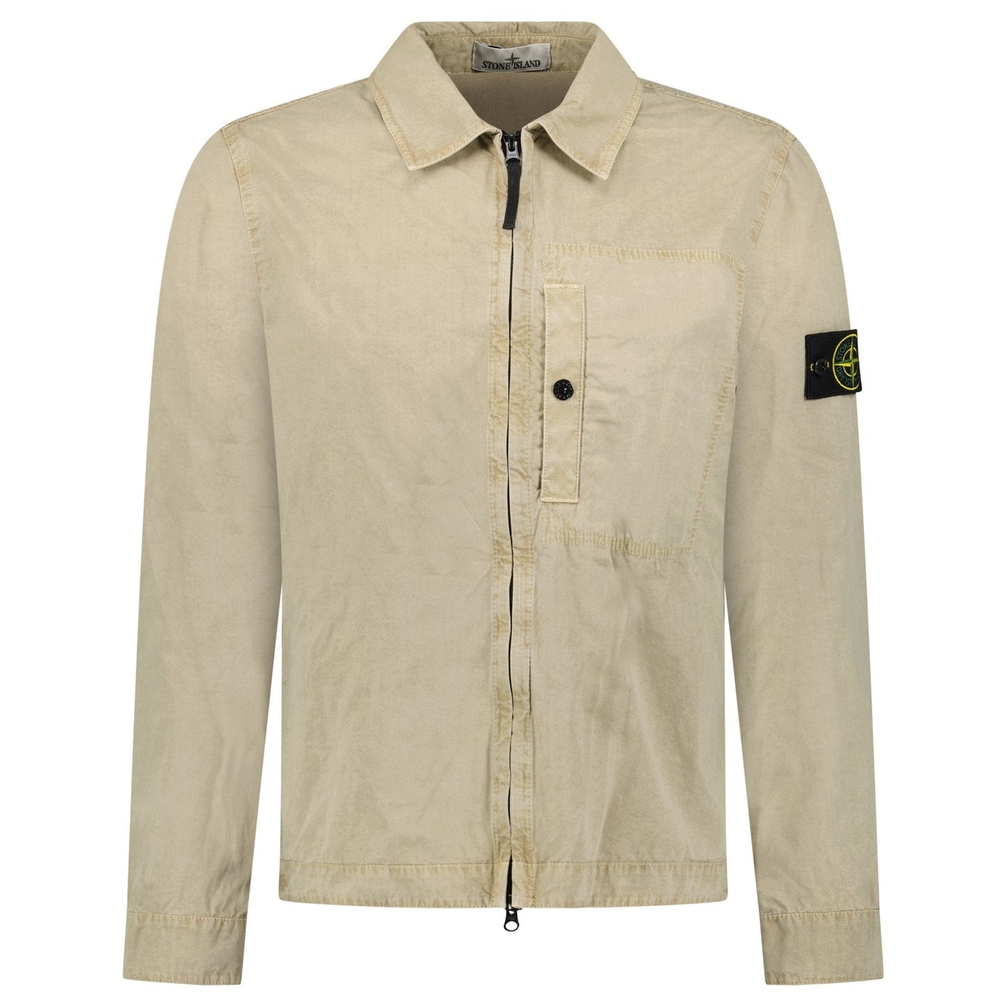 Stone Island Brushed Organic Cotton Canvas Overshirt in Desert — S — Front View