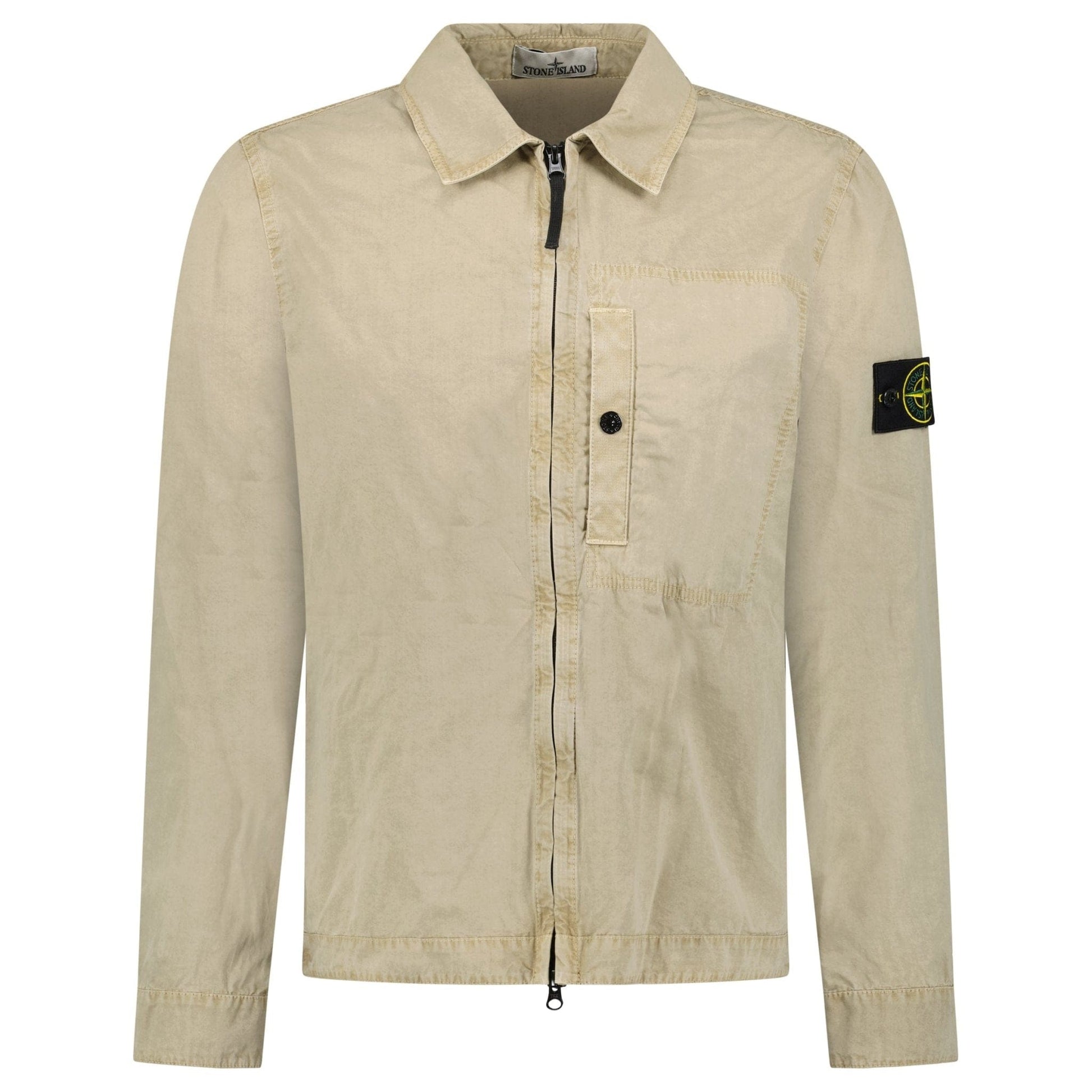 Stone Island Brushed Organic Cotton Canvas Overshirt in Desert — S — Front View