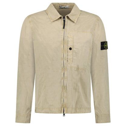 Stone Island Brushed Organic Cotton Canvas Overshirt in Desert — S — Front View