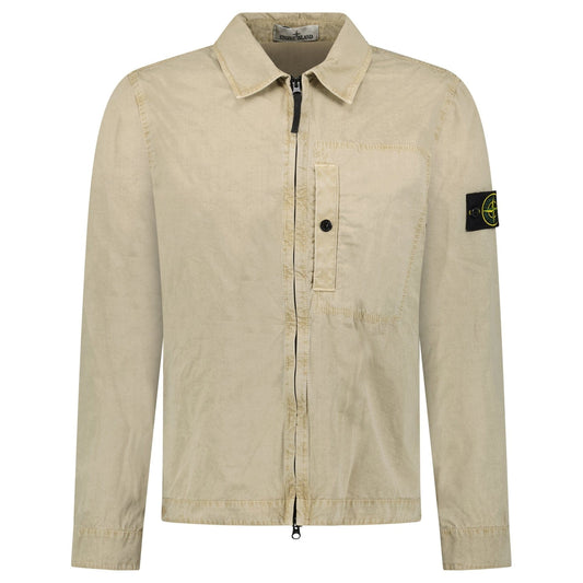 Stone Island Brushed Organic Cotton Canvas Overshirt in Desert — S — Front View