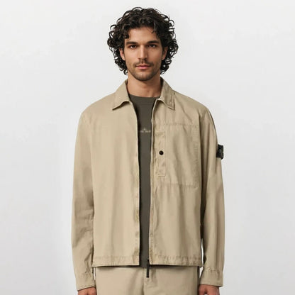 Stone Island Brushed Organic Cotton Canvas Overshirt in Desert — S — Side View