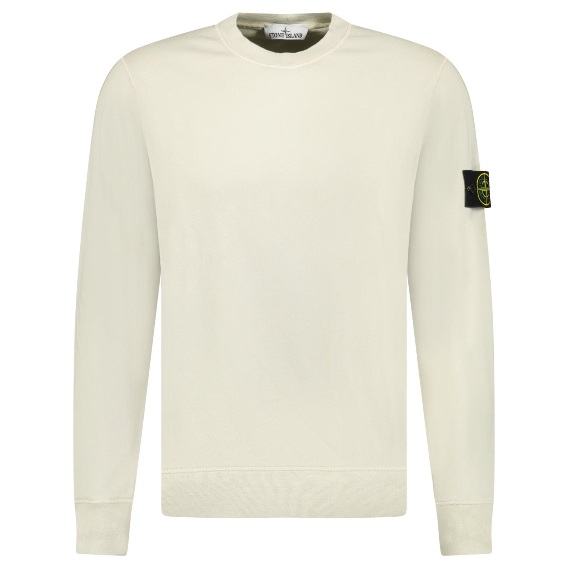Stone Island Compass Badge Organic Cotton Crewneck Sweatshirt Sand — S — Front View