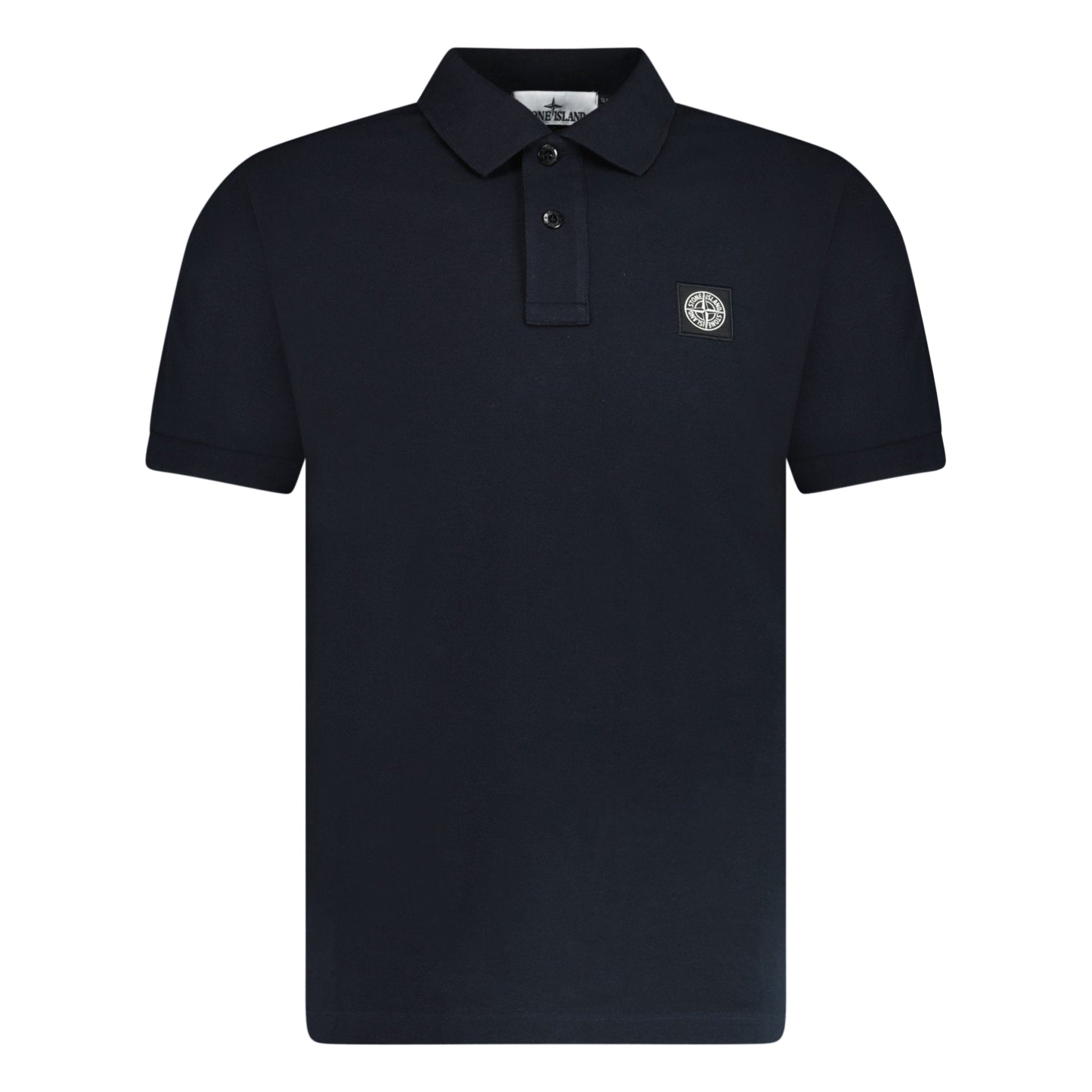 Stone Island Compass Badge Polo T-Shirt Slim Fit Black — S — Front View