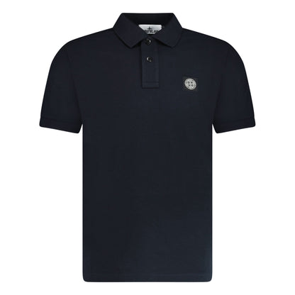 Stone Island Compass Badge Polo T-Shirt Slim Fit Black — S — Front View