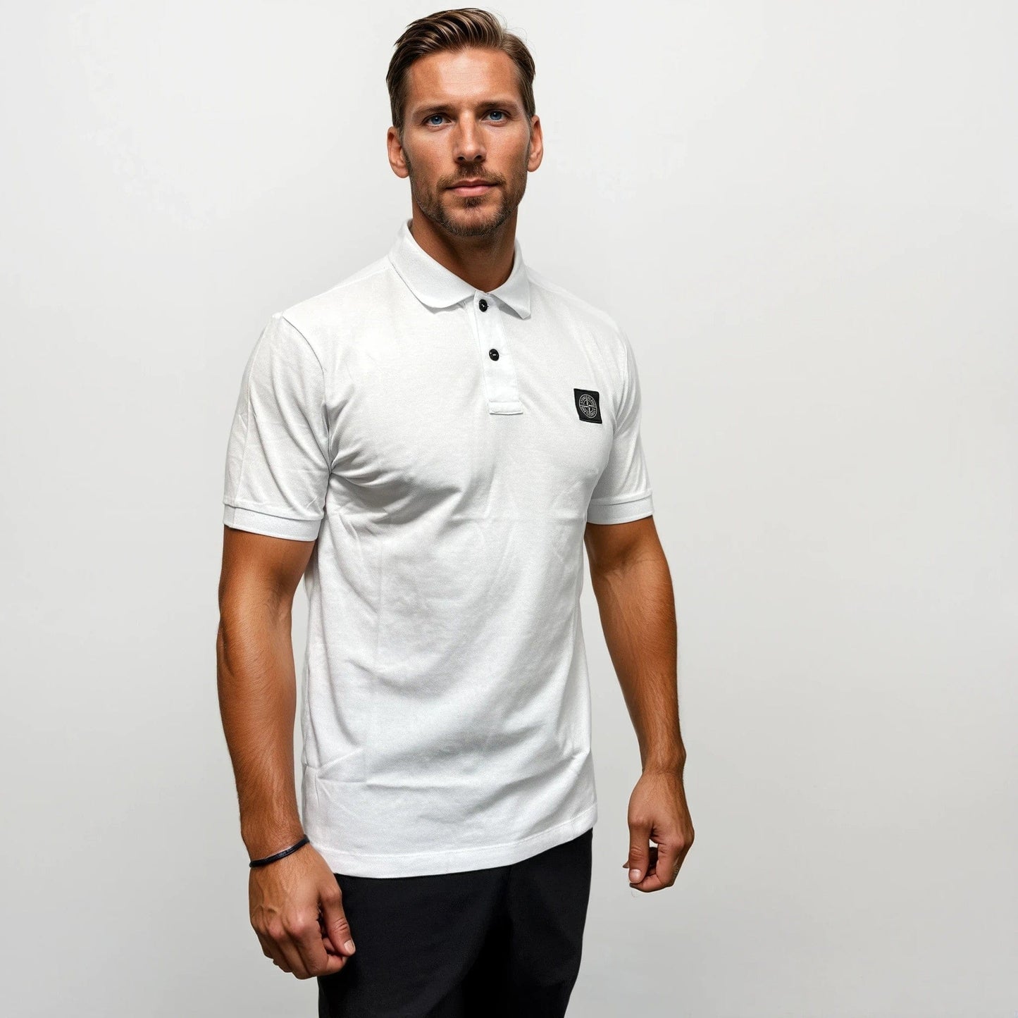 Stone Island Compass Badge Polo T-Shirt Slim Fit White — S — Side View