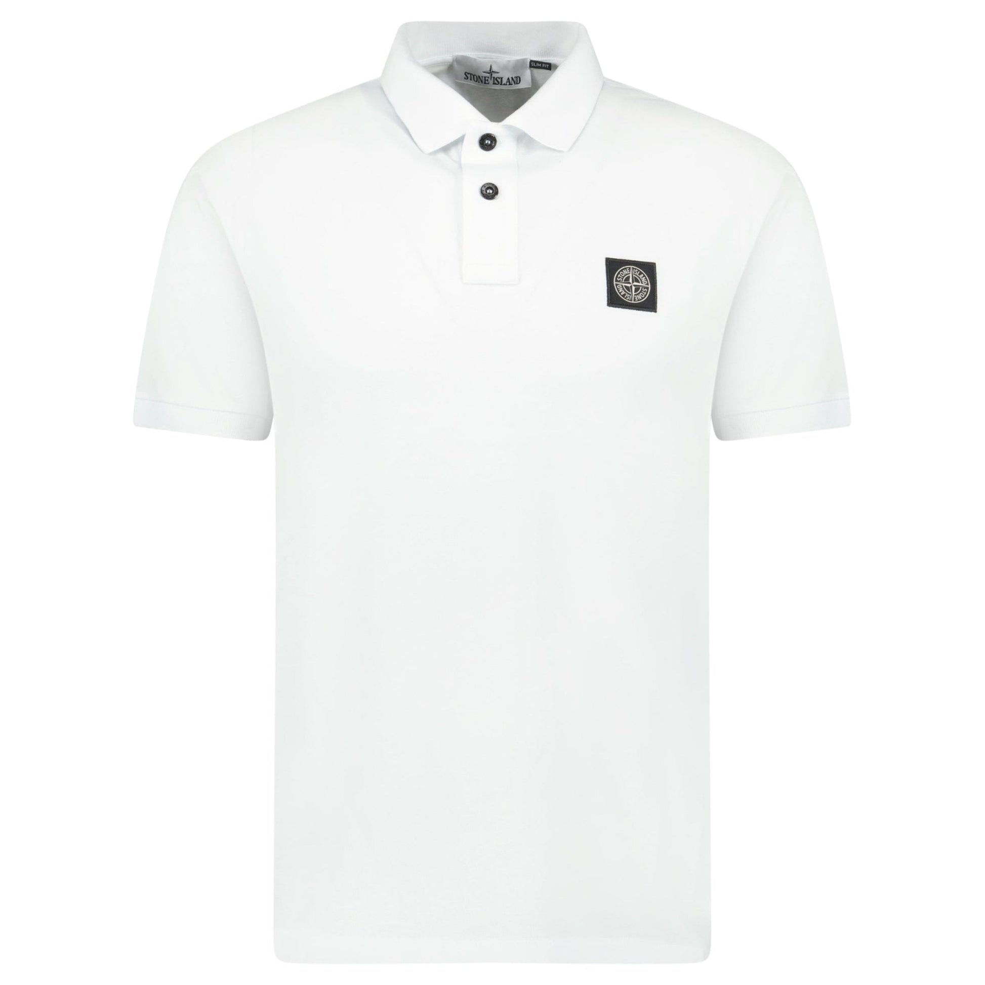 Stone Island Compass Badge Polo T-Shirt Slim Fit White — S — Front View